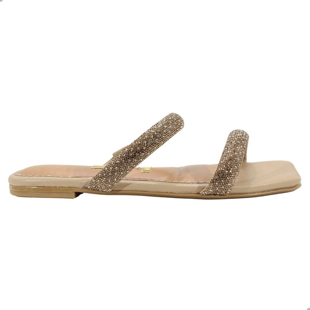 Tamanco Rasteira Feminino Vizzano Dourado Cristal Bege