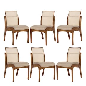 Kit 6 Cadeiras de Madeira para Mesa de Jantar com Encosto Tela Lisboa Linho Bege M58 RMI