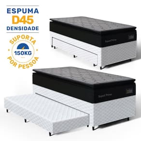Cama Box com Colchão de Espuma D45 Pillow Top Suport Prime + Auxiliar de Espuma Unique Solteiro 88cm