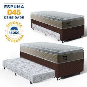 Cama Box com Colchão de Espuma D45 Pillow Top Strong One Face + Auxiliar de Espuma Unique Solteiro 88cm