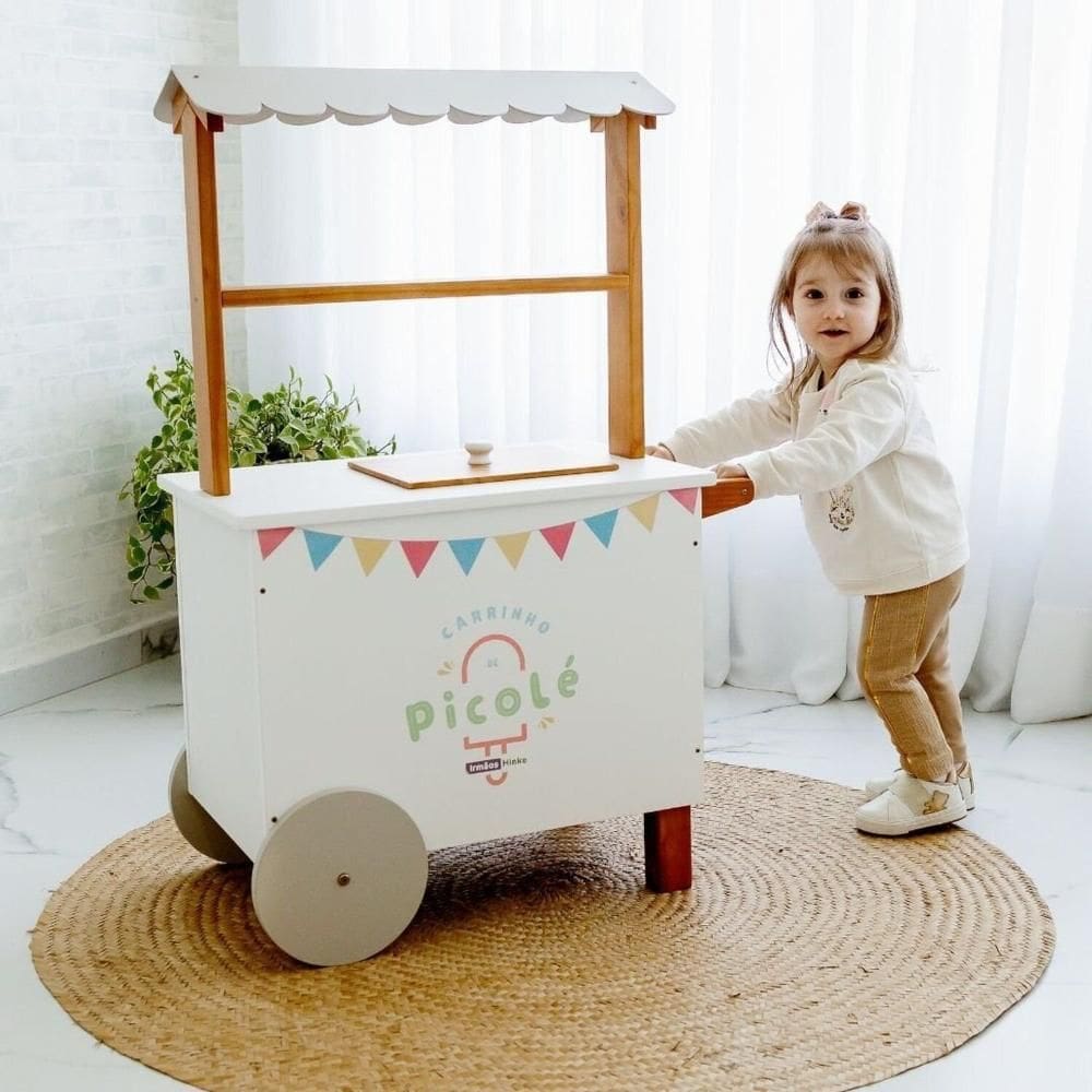 Carrinho de Picolé de Brinquedo 65cm X 37cm X 100cm Azul Bebe/Branco