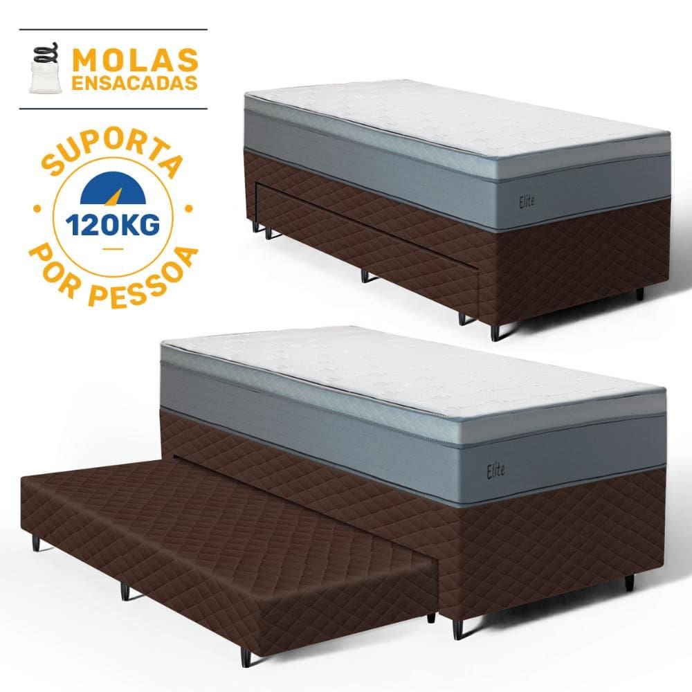Cama Box com Colchão de Molas Ensacadas Pillow In Elite + Auxiliar de Espuma Unique Solteiro 88cm