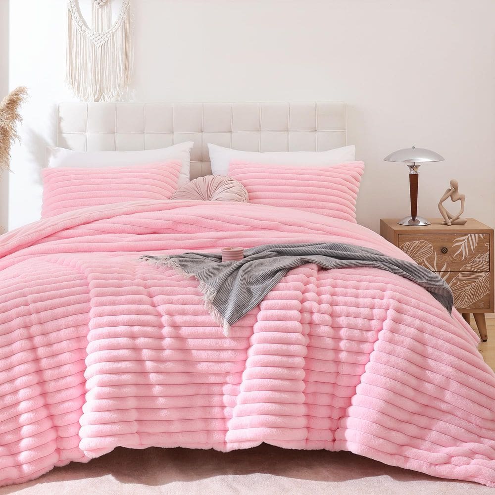 Conjunto de edredom Smoofy Fluffy, tamanho completo, rosa, 3 peças
