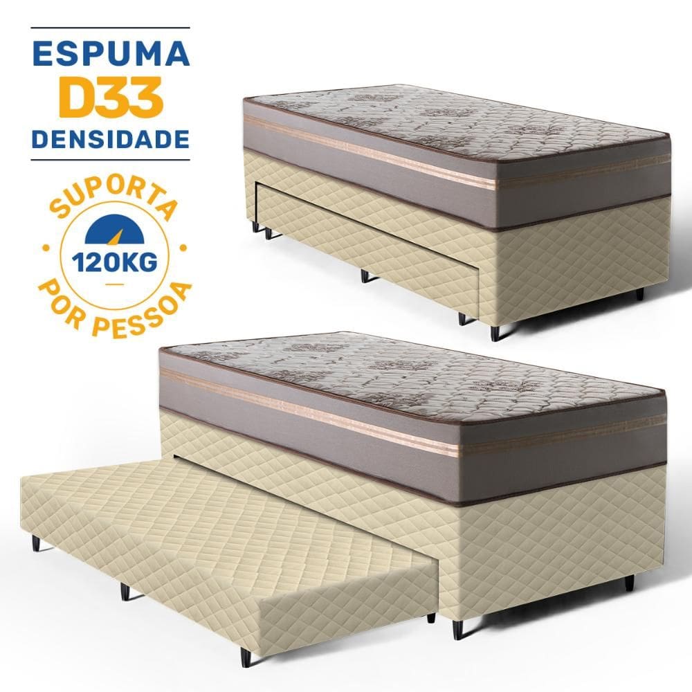 Cama Box com Colchão de D33 Millenium One Face + Auxiliar de Espuma Unique Solteiro 88cm