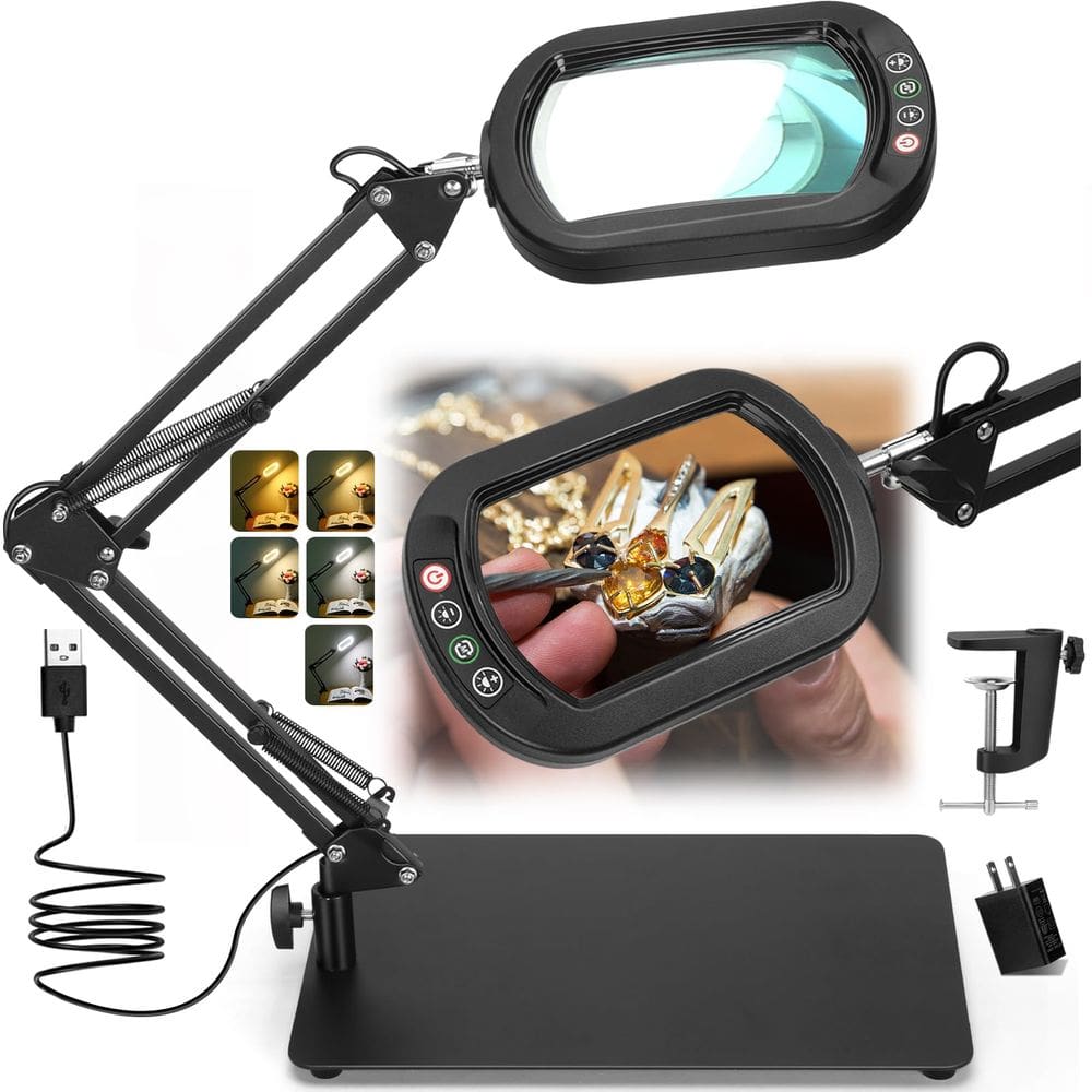Lupa Veemagni 10X com Light & Stand, 5 modos de cores