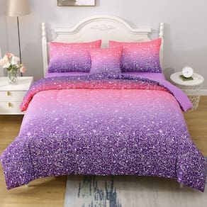 Conjunto de edredom JqinHome Twin Pink Purple, cama de 6 peças em uma bolsa