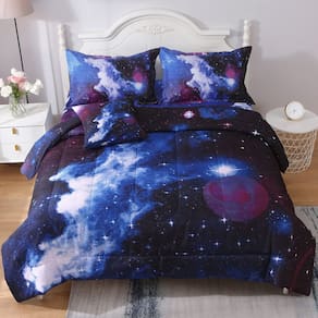 Conjunto de edredom JqinHome Twin Galaxy, cama de 6 peças em uma bolsa