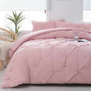 Conjunto de edredom DOWNCOOL rosa em tamanho real com 1 edredom e 2 fronhas