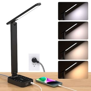 Lâmpada de mesa LED Addtam com régua de alimentação, 3 tomadas, 4 portas USB