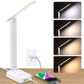 Lâmpada de mesa LED Addtam Power Strip 3 tomadas 4 portas USB branca