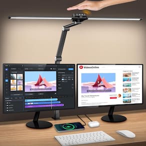 Lâmpada de mesa Syrinx LED de cabeça dupla 24W com braçadeira de 25 modos de luz