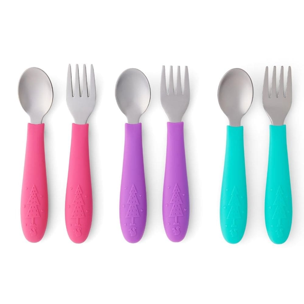 Talheres infantis Elk and Friends com alça de silicone em aço inoxidável