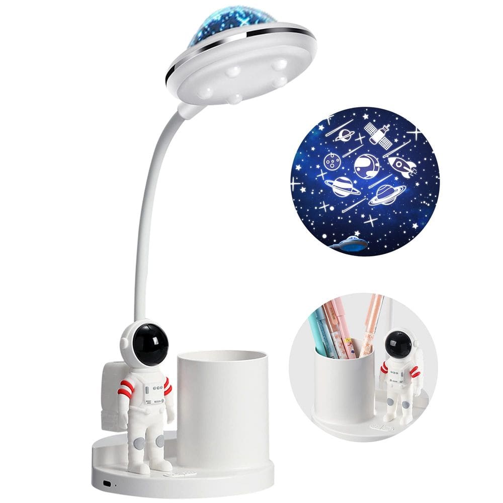 Lâmpada de mesa WLHONG Astronaut Star Projector com porta-canetas para crianças
