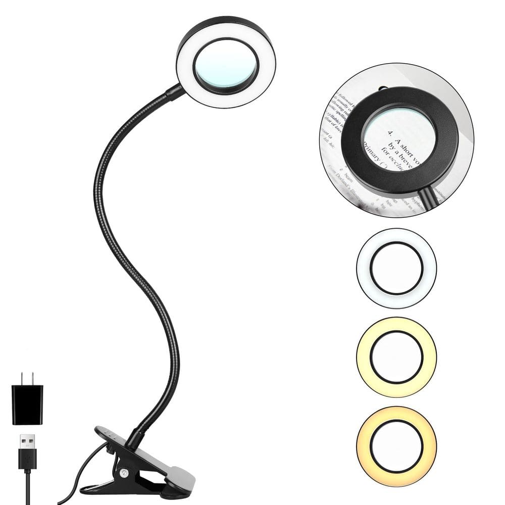Luz de encaixe de mesa com lupa 5X Woputne Black