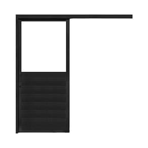 Porta de Correr Veneziana de Aluminio 215x100cm com Vidro Mini Boreal Preto