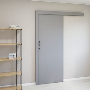 Kit Porta de Madeira de Correr Completa 213cm X 90,5cm X 12cm Batente Cinza TX