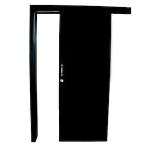 Kit Porta de Madeira de Correr Completa 213x60cm Batente 14cm Preto Tx