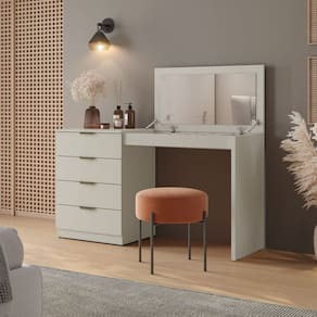 Penteadeira Camarim com Porta Joias e Tampo Reclinável 4 Gavetas Afrodite 100%mdf Off White