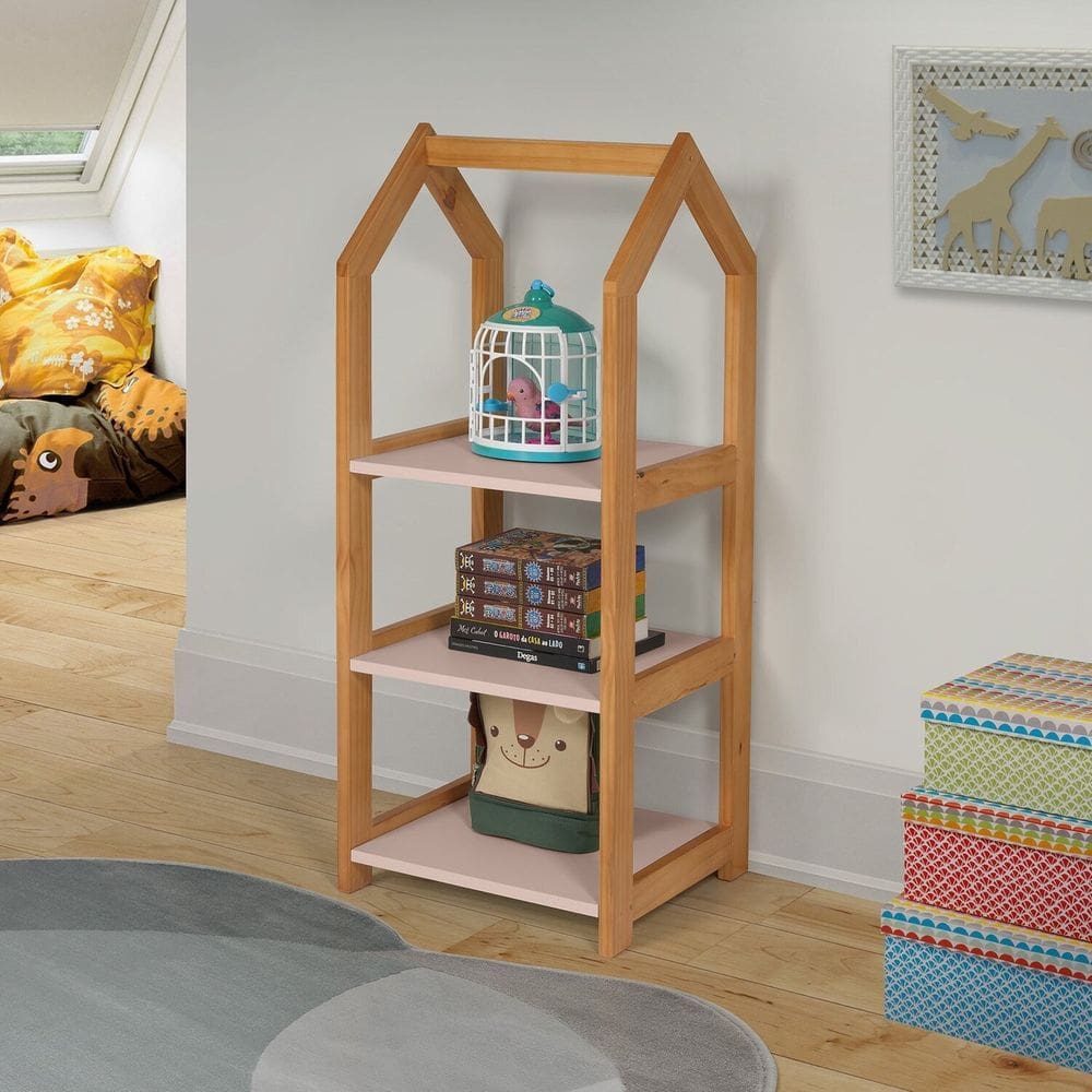 Estante para Livros 100x40x35cm Infantil Rosa Bebê/Amêndoa