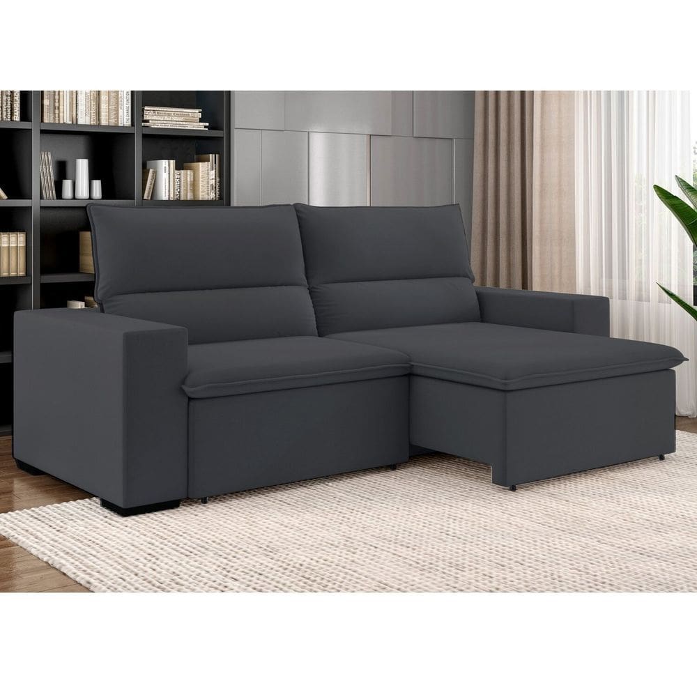 Sofá 3 Lugares Retrátil e Reclinável 220cm Belize Grafite