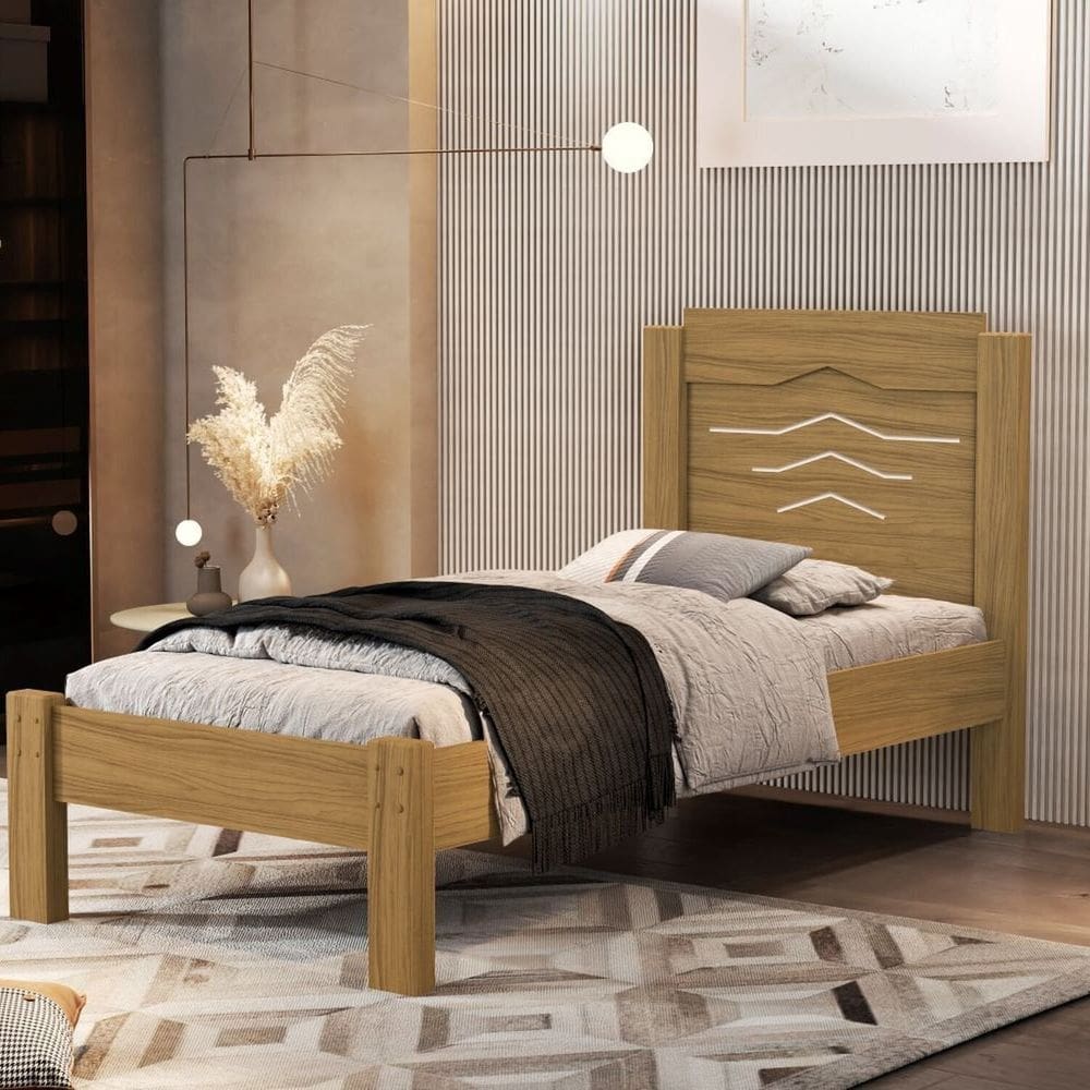 Cama Solteiro 100% Mdf 195cm X 103cm X 94cm Sofia Marrom/ Off White