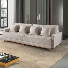 Sofá 3 Lugares 4 Almofadas 95x260x86 Cm Bege
