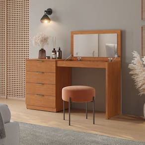 Penteadeira Camarim com Porta Joias e Tampo Reclinável 4 Gavetas Afrodite 100%mdf Naturalle