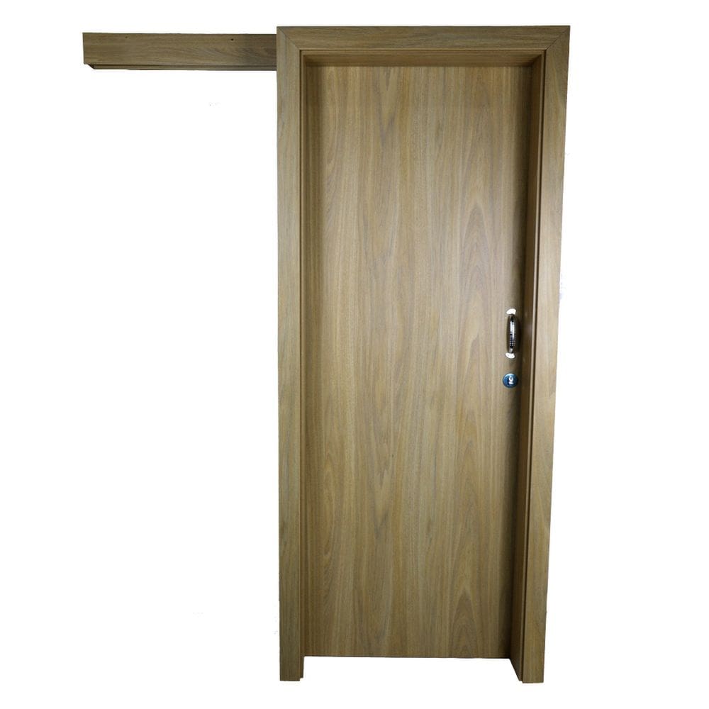 Kit Porta de Madeira de Correr Completa 213x90cm Batente 12cm Freijó