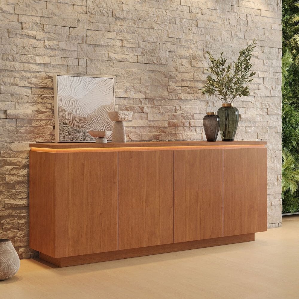 Buffet 4 Portas com Led 183,5 Cm Lux 100% Mdf Naturalle