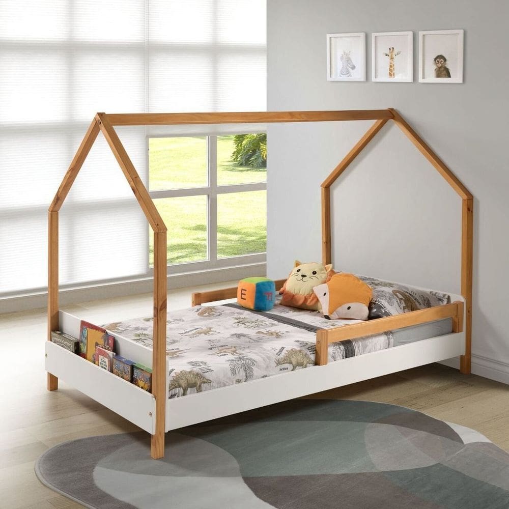 Cama Montessori Moana 140x95x205 Cm Branco/Amêndoa