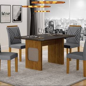 Conjunto Sala de Jantar Mesa Lara 4 Cadeiras Clara freijo/cinza
