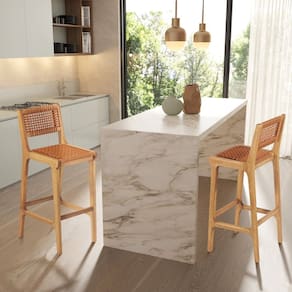 Banqueta 106cm X 75cm X 46cm Linha Traço Stain Jatobá/Corda Ocre laranja