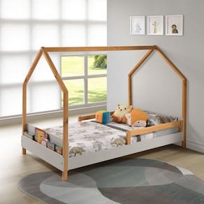 Cama Montessori Moana 140x95x205 Cm Cinza/Amêndoa