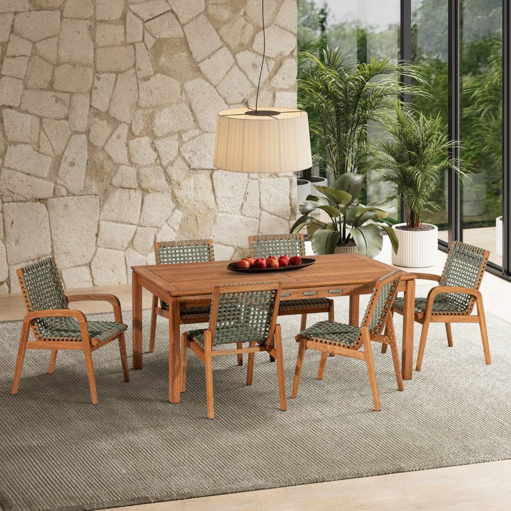 Conjunto Sala de Jantar 1 Mesa 4 Cadeiras e 1 Banco Jatobá/Verde