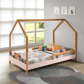 Cama Montessori Moana 140x95x205 Cm Rosa/Amêndoa