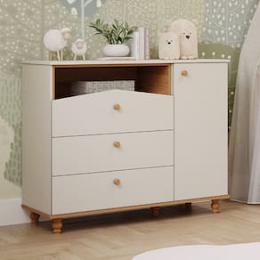 Cômoda de Bebê com 3 Gavetas 1 Porta Picolé Espresso Móveis Off White/Marrom