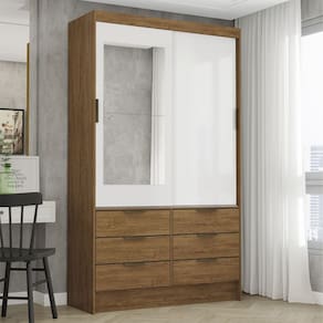 Guarda-roupa 02 Portas de Correr com Espelho 06 Gavetas Sevilha Cinamomo/Branco