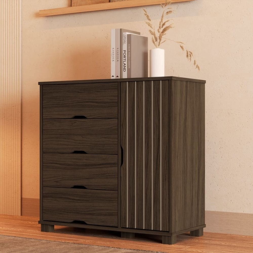 Comoda Bela com 1 Porta e 4 Gavetas 100% Mdf Chocolate