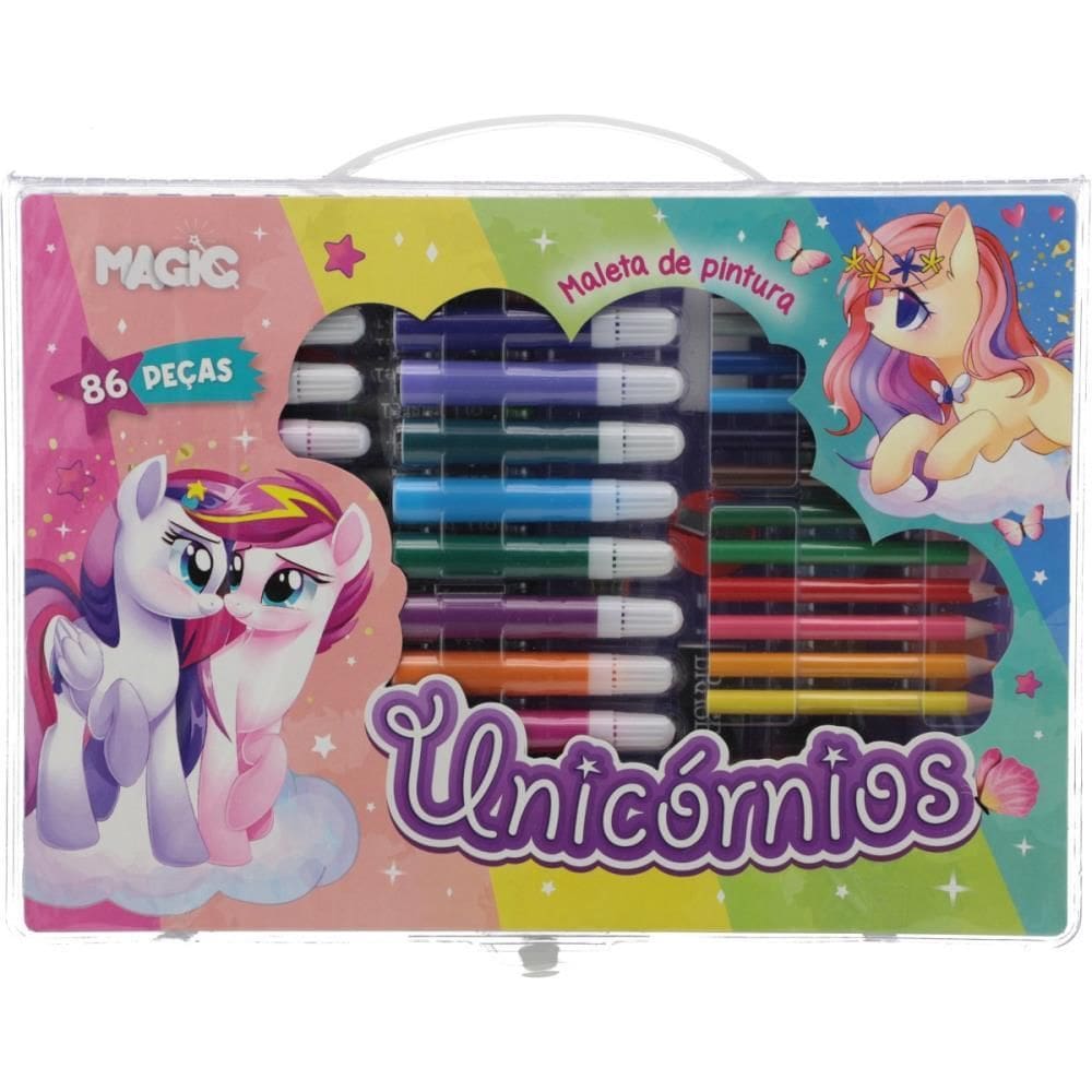 Maleta Para Pintura Unicórnio 86 Peças 30x21cm - Magic Kids