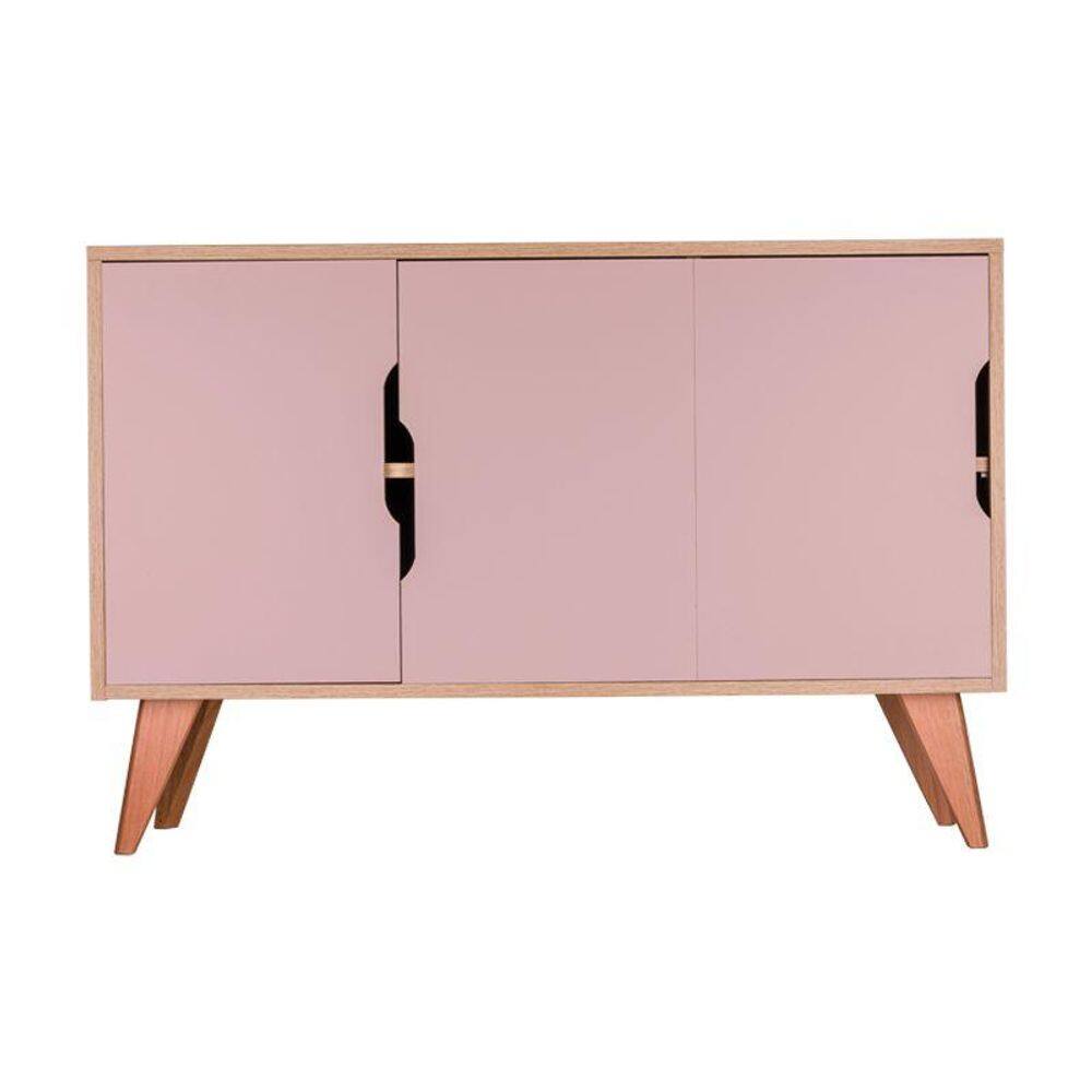 Aparador Buffet com 3 Portas Murano Carvalho e Rosa Claro