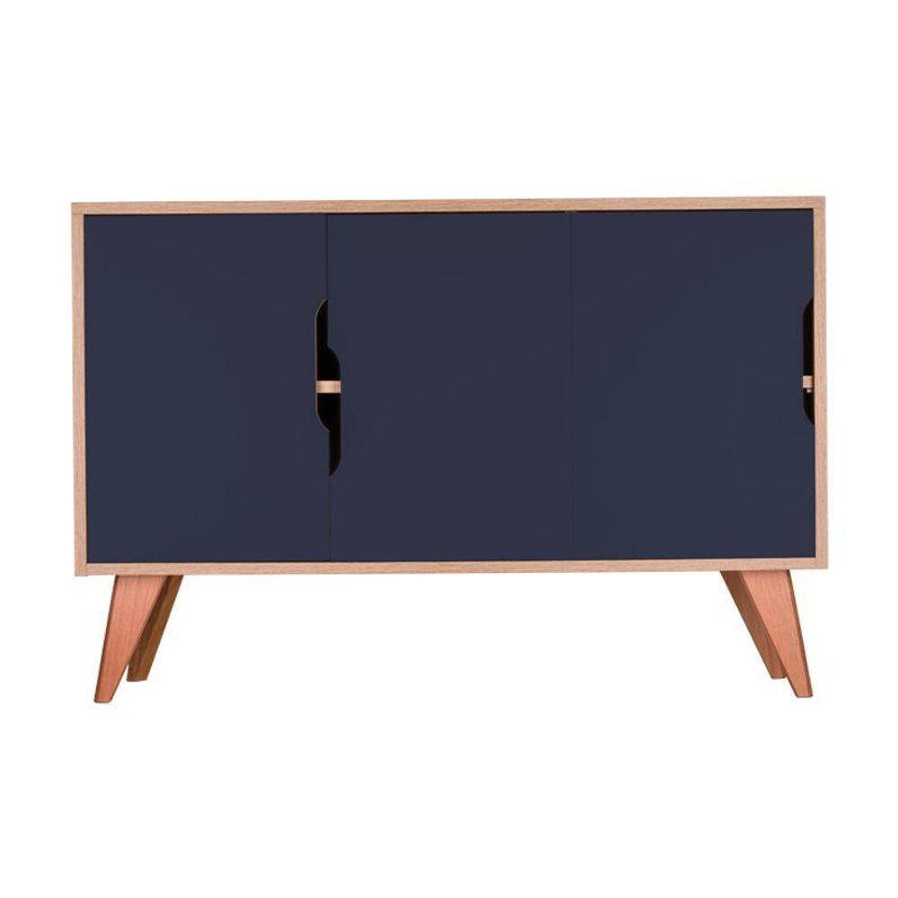 Aparador Buffet com 3 Portas Murano Carvalho e Azul Marinho