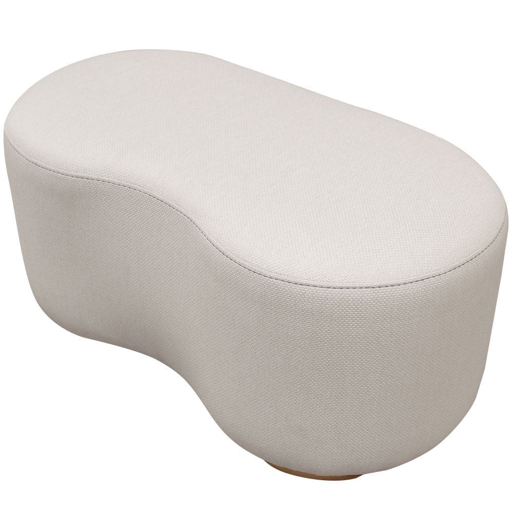 Puff assento decorativo orgânico Rondomóveis R910 com pés madeira maciça em tecido linho chenile milano bege