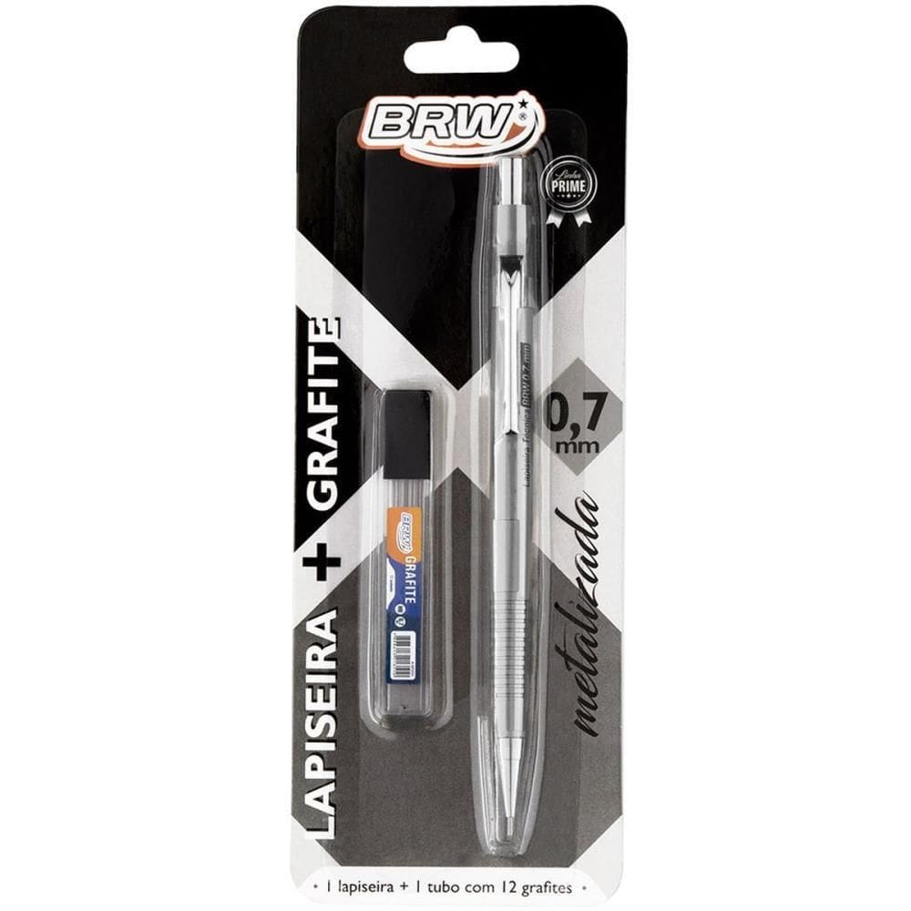 Lapiseira 0.7mm Metalizada Prata  com Grafite - Brw