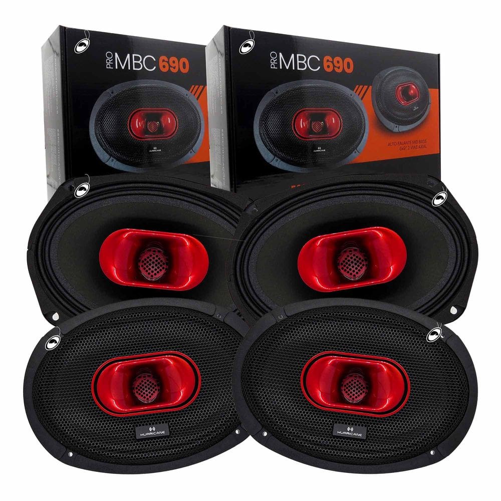 2 Pares Alto Falante Medio Grave Corneta Hurricane Pro MBC690 6x9" 2 Vias 230W RMS 4 Ohms