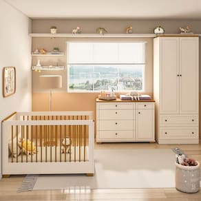 Quarto de Bebê Completo 1 Berço 1 Cômoda e 1 Guarda Roupa 2 portas Baby Ananda Casatema OffWhite/Mel