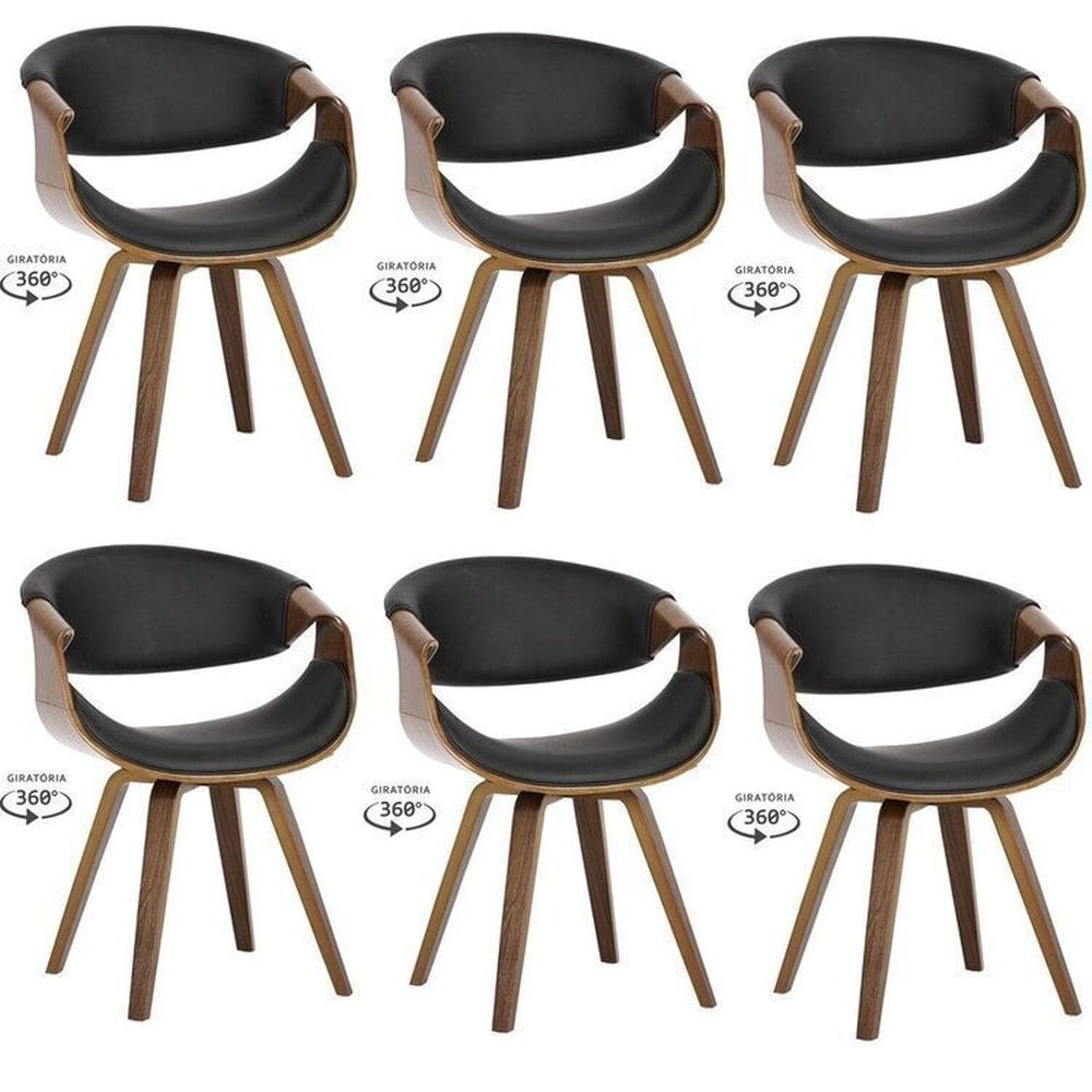 Kit com 6 Cadeiras Nicole Giratória para Sala de Jantar Preto