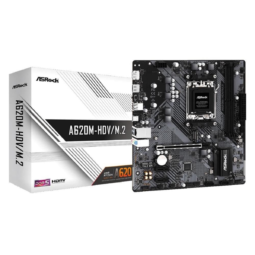 Placa Mãe ASRock A620M-HDV/M.2, Chipset A620, AMD AM5, mATX, DDR5