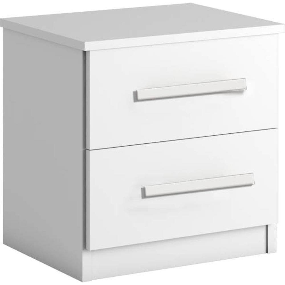 Mesa de Cabeceira MDF 2 gavetas puxadores madeira - Zeus-Branco - Bianchi Móveis