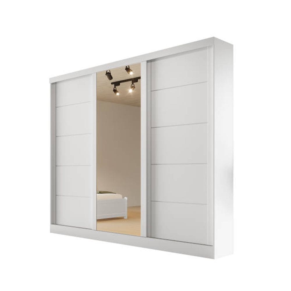 Guarda-roupa solteiro espelho 4 gavetas 2,21m - Capri-Branco - Bianchi Móveis