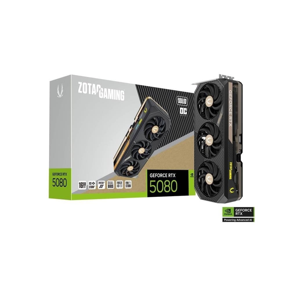 Placa de Vìdeo Zotac RTX 5080 OC, 16GB, GDDR7, 256 BITS, PCIe, DisplayPort, UHBR, Preto